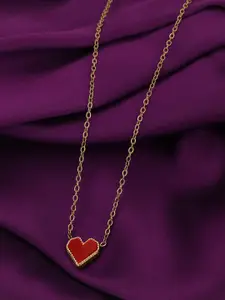 Carlton London 18kt Gold Plated Stainless Steel Red Heart Enamel Necklace