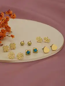 Carlton London Set of 6-18kt Gold Plated Stainless Steel CZ Stud Earring Set