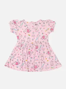 Bodycare Girl Print Puff Sleeve Fit & Flare Cotton Dress