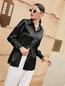 CORSICA Women Comfort Oversized Fit Solid Spread Collar Cotton Casual Shirt