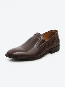 Monte Carlo Men Textured Genuine Leather Formal Slip-Ons
