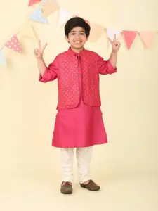 Fabindia Boys Mandarin Collar Straight Kurta & Nehru Jacket
