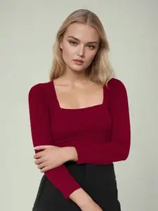 Dream Beauty Fashion women ribbed Square Neck Fitted Top