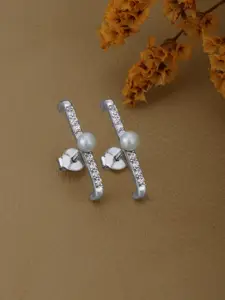 Carlton London Rhodium Plated CZ and Pearl  Ear Jacket Earring
