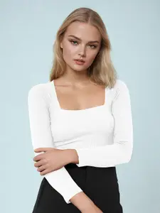 Dream Beauty Fashion Top-82-Shakira Women Ribbed Square Neck Fitted Top