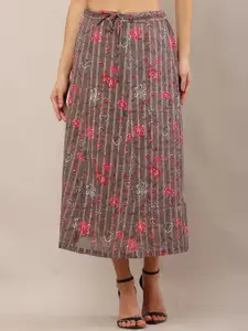 NoBarr Printed A-Line Midi Skirt
