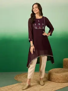 Sangria Floral Yoke Design Thread Work Georgette A-Line Kurta