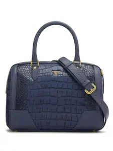 Da Milano Textured Leather Bowling Satchel with Cut Work