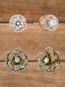 ATIBELLE Set Of 2 Gold-Plated Cubic Zirconia Studded Circular Studs