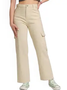 ADBUCKS Women Wide Leg High-Rise Clean Look Stretchable No Fade Jeans