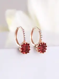 Zavya 92.5 Pure Silver Rose Gold-Plated Cubic Zirconia Contemporary Hoop Earrings