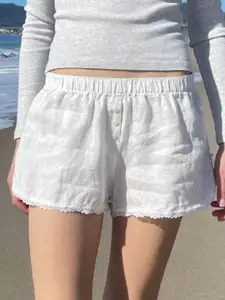 bebe Women Loose Fit Low-Rise Chino Shorts