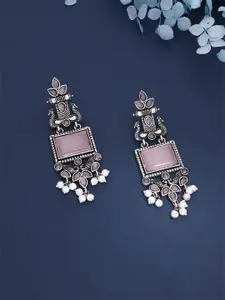 Anouk Silver Plated Artificial Beads Oxidised Geometric Shaped Drop Earrings