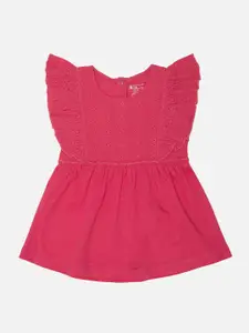 Bodycare Girls Cotton Self Design Schiffli Fit & Flare Dress