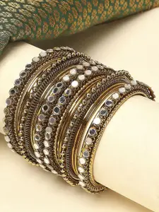 Anouk Set Of 14 Gold-Toned Mirror-Studded Bangles
