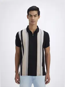 Pepe Jeans Men Striped Polo Collar Drop-Shoulder Sleeves Pure Cotton Pockets T-shirt