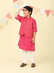 Fabindia Boys Mandarin Collar Stright Kurta & Nehru Jacket