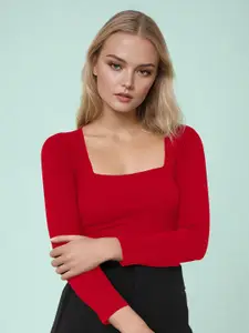 Dream Beauty Fashion Women Ribbed Square Neck Fitted Top