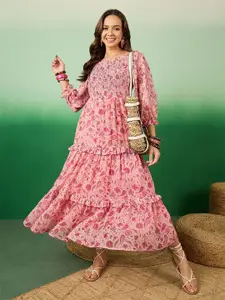 Sangria Women Printed Boat Neck Tiered Maxi Dress