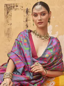 Anouk Silk Blend Block Print Saree