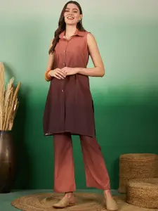 Sangria Ombre Printed Tunic Crop Top & Trousers Co-Ords