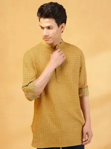 Fabindia Geometric Printed Band Collar Dobby Weave Cotton Straight Short Kurta