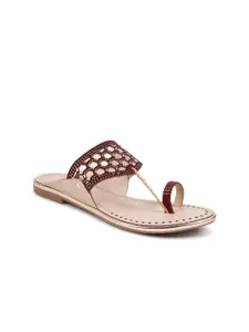 Padchin Women Embellished Ethnic Slip-On Open Toe Flats with Embroidered