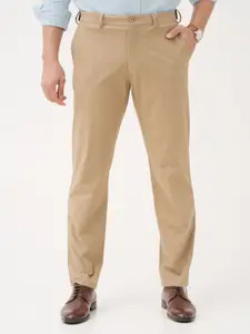 The Pant Project Men Somewhere Khaki Solid Relaxed Fit Wrinkle-Resistant Formal Trousers with Stretchable Waistband
