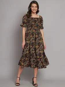 Funday Fashion Printed Puff Sleeve Square Neck A-Line Dress
