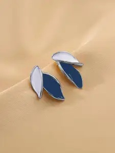 VAGHBHATT Silver-Plated Leaf Shaped Enamelled Studs