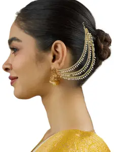 FEMMIBELLA Gold-Plated Artificial Beaded Contemporary 3 Layered Ear Cuff