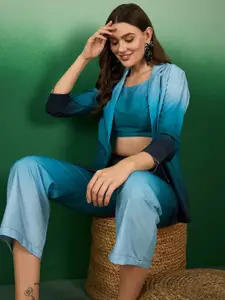 Sangria Ombre Printed Crop Top With Trousers & Jacket Co-Ords