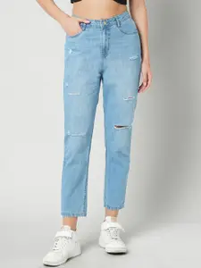 Kraus Jeans Women Straight Fit High-Rise Mildly Distressed Light Fade Jeans