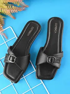 CORSICA Women Solid Regular Square Toe Open Toe Flats with Buckles
