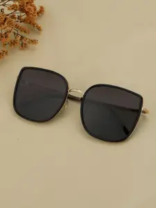 Carlton London Black with Gold Toned and Black Polarised Lens Oversized Sunglass