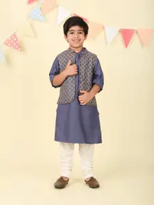 Fabindia Boys Mandarin Collar Straight Kurta & Nehru Jacket