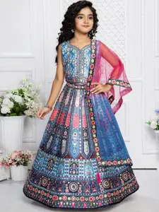 BAESD Girls Printed Thread Work Tie and Dye Ready to Wear Lehenga & Blouse With Dupatta
