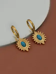 Carlton London 18kt Gold Plated Stainless Steel Turquoise Studded Hoop Earring