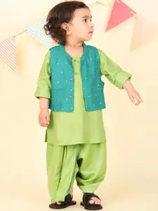 Fabindia Boys Round Neck Kurta & Dhoti Pants With Jacket