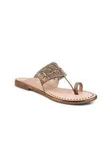 Padchin Women Embellished Ethnic One Toe Flats with Embroidered