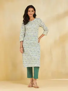 Fabindia Floral Printed Cotton Straight Kurta