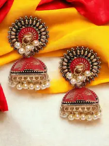 OOMPH Artificial Stones Beaded Contemporary Shaped Jhumkas