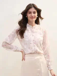 Iconic Women Floral Printed Band Collar Casual Shirt