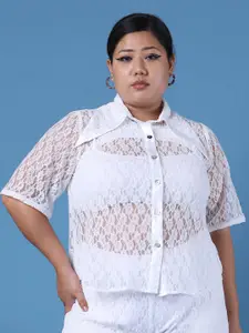 theRebelinme Women Textured Spread Collar Casual Shirt