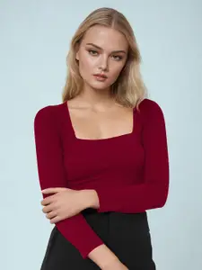 Dream Beauty Fashion Women Square Neck Ribbed Fitted Top
