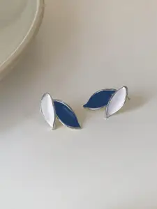 VAGHBHATT Silver-Plated Leaf Shaped Enamelled Studs
