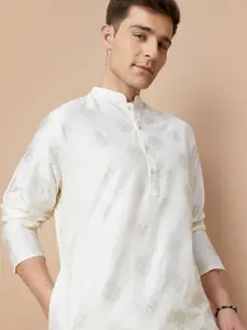 Melange by Lifestyle Geometric Embroidered Thread Work Mandarin Collar Straight Kurta