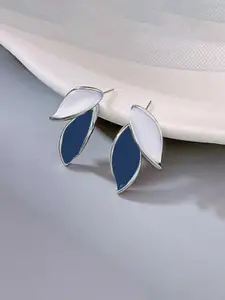 VAGHBHATT Silver-Plated Leaf Shaped Enamelled Studs