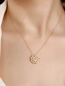 SUBHAGALANKAR Gold-Plated Rhinestone Studded Clover Necklace