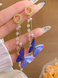 DIVASTRI Korean Gold-Plated Animal Shaped American Diamond Drop Earrings